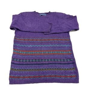 Vintage Fair Isle Nordic Sweater Wool Blend Size M Purple Hand Knit Karen Scott